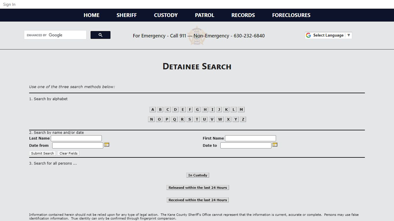 Detainee Search - Kane County Sheriff's Office