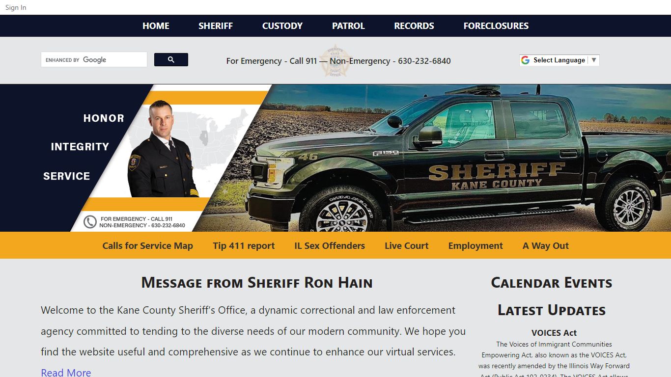 Kane County Sheriff's Office - Message from Sheriff Ron Hain
