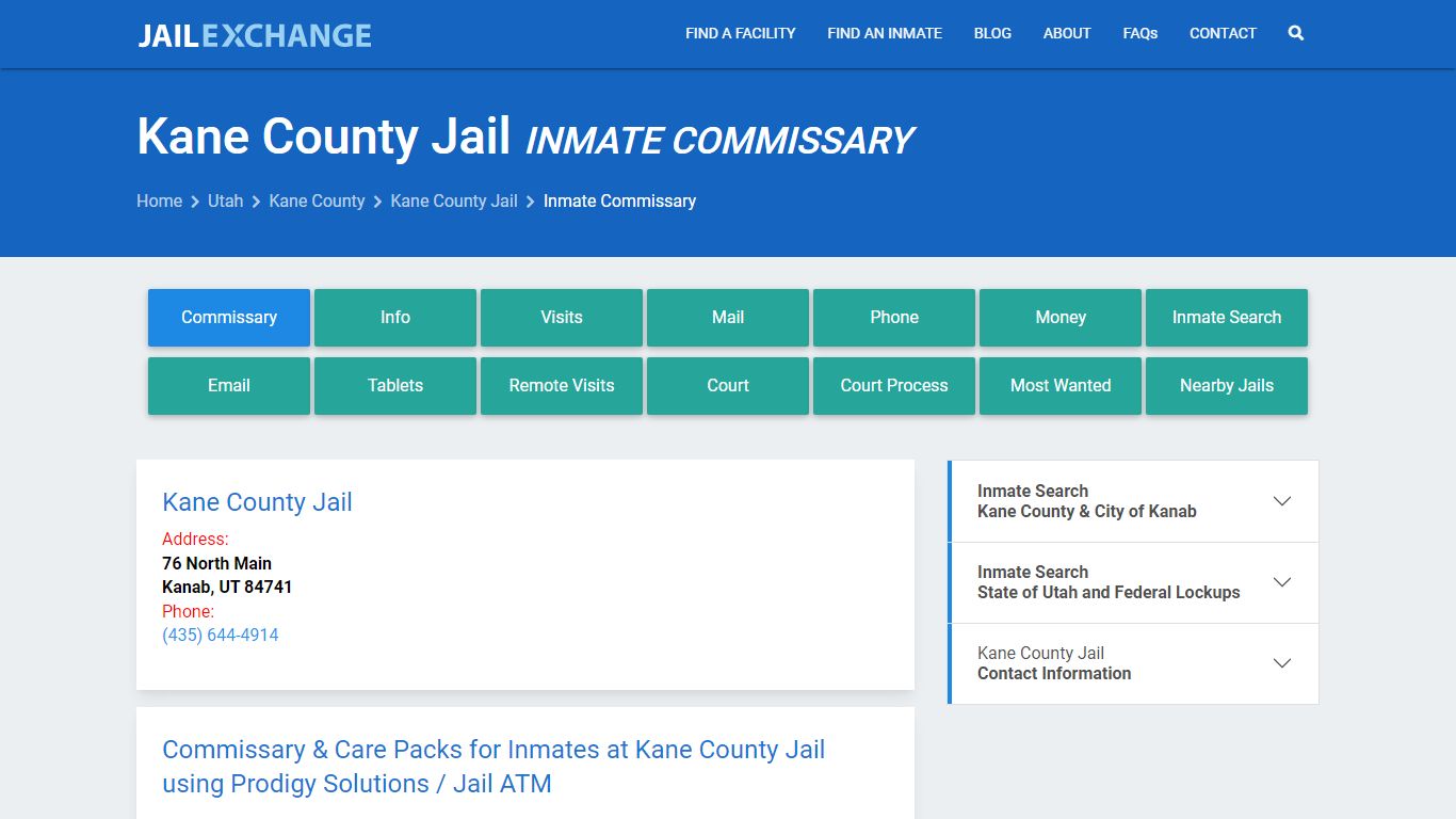 Inmate Commissary, Care Packs - Kane County Jail, UT